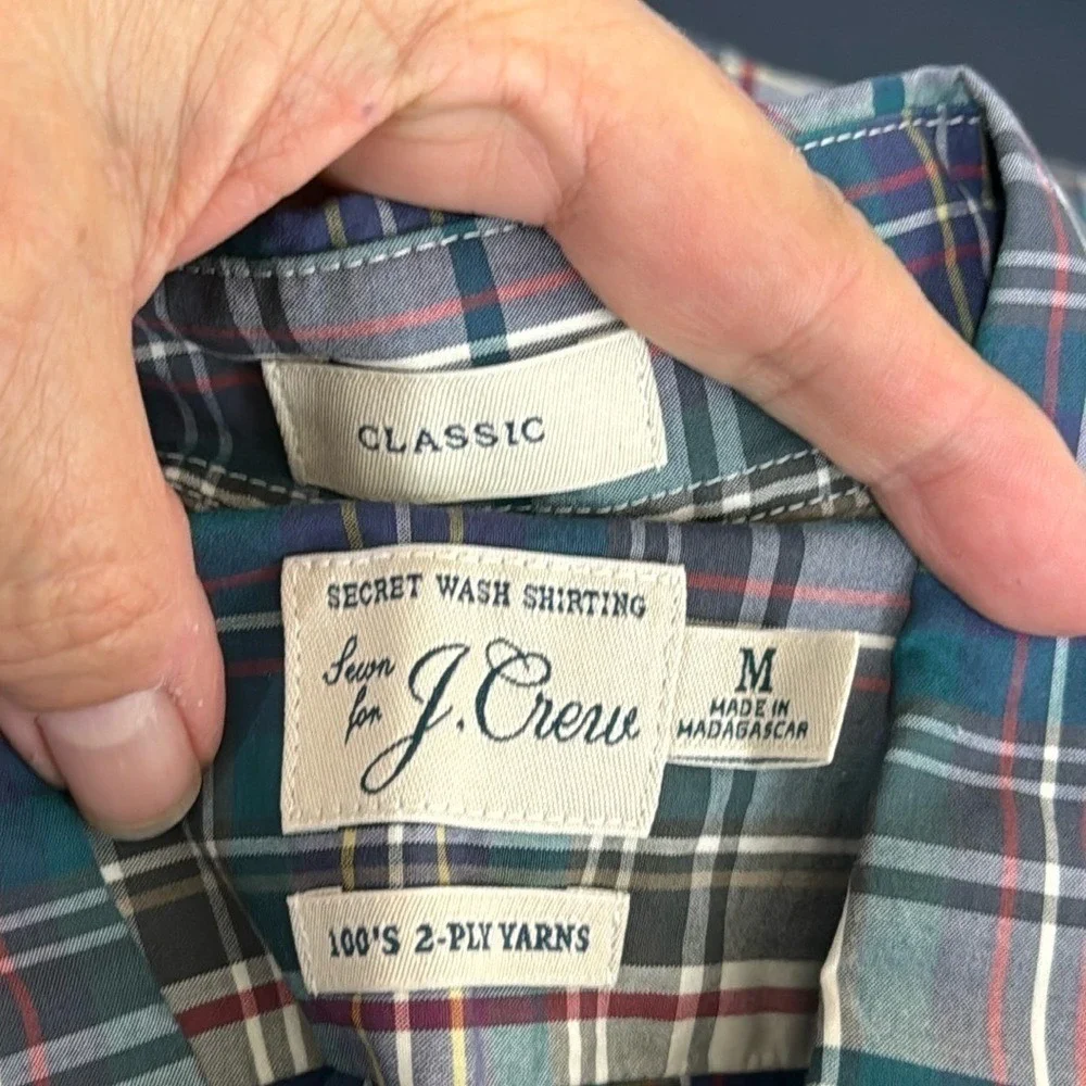 J. Crew Classic Button‎ Up Shirt Men's M Teal Purple Plaid Short Sleeve New